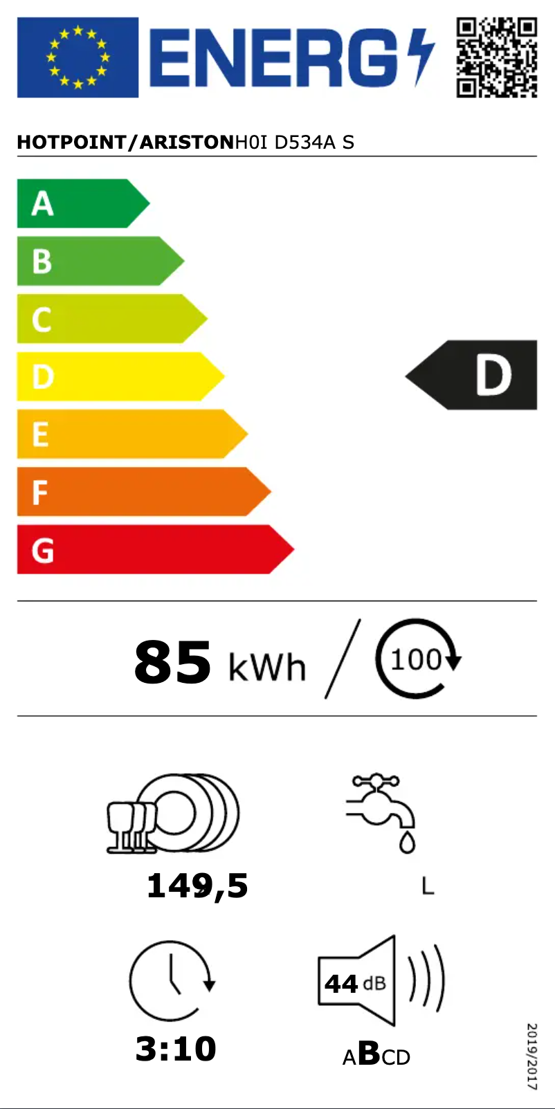Page n°1 - Label énergétique Hotpoint H0I D534A S