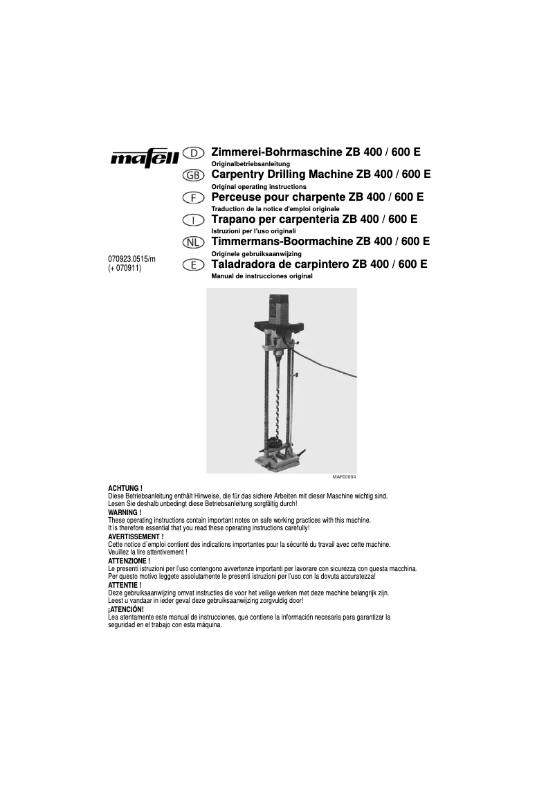 Página 1 del manual Manual de usuario Mafell ZB 600 E