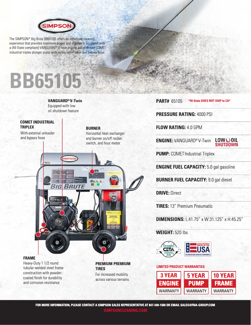 Page 1 de la notice Fiche technique Simpson Big Brute BB65105-S