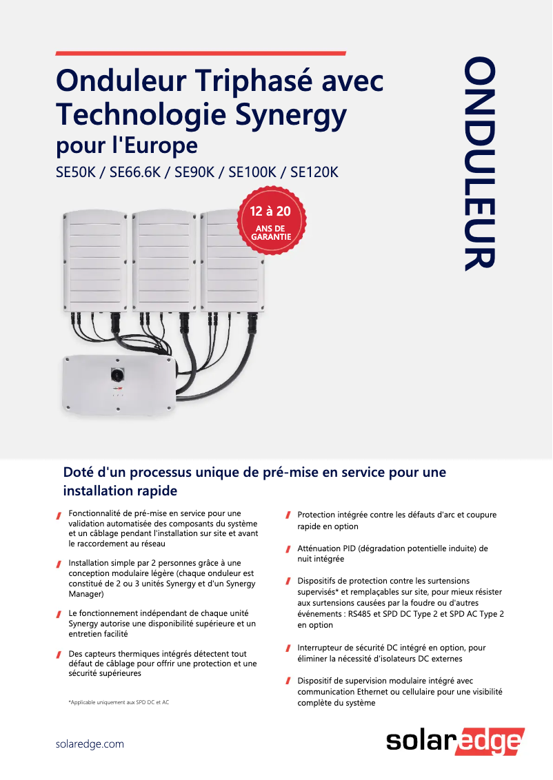 Page n°1 - Guide d'installation SolarEdge SE100K-BE00IBNC4