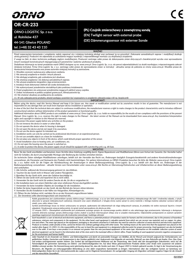 Page 1 de la notice Manuel utilisateur ORNO OR-CR-233