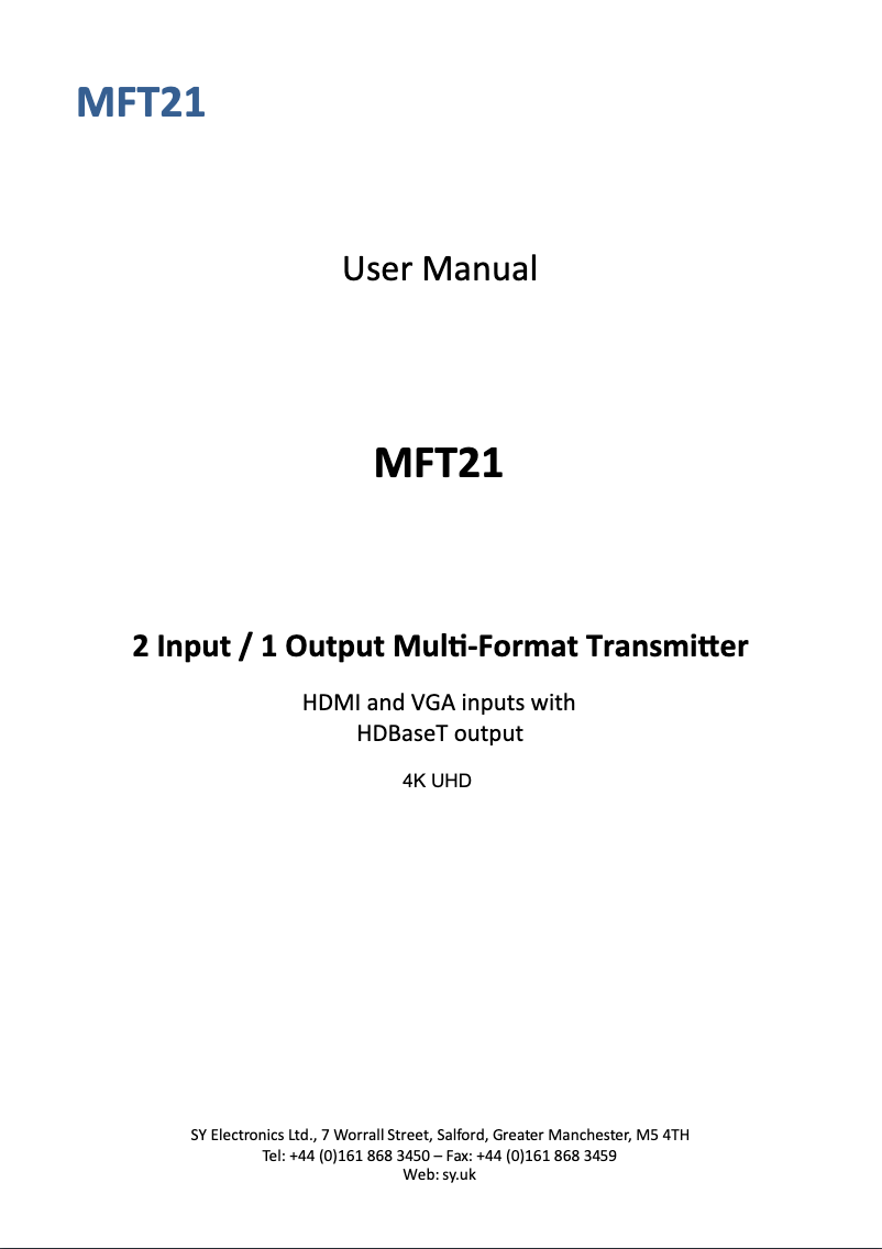 Image de la première page du manuel de l'appareil SY-MFT21-SET