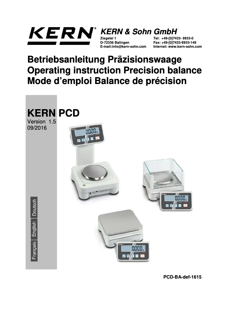 Page 1 de la notice Manuel utilisateur Kern PCD 250-3