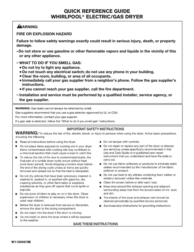 Página 1 del manual Guía de inicio rápido Whirlpool WGD8127LC