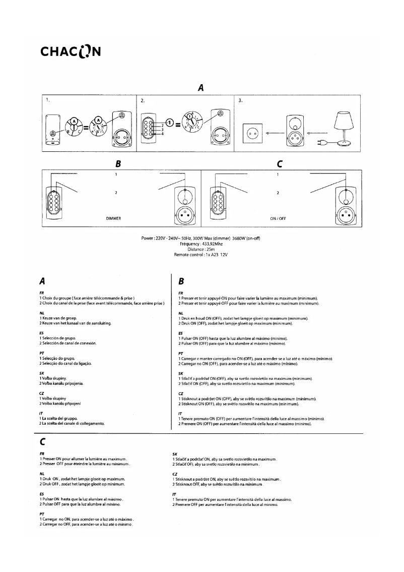 Page 1 de la notice Manuel utilisateur Chacon 99052