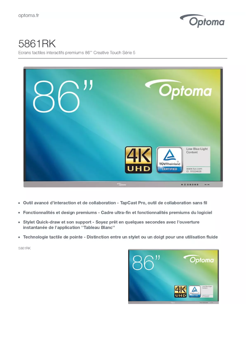 Page n°1 - Fiche technique Optoma 5861RK