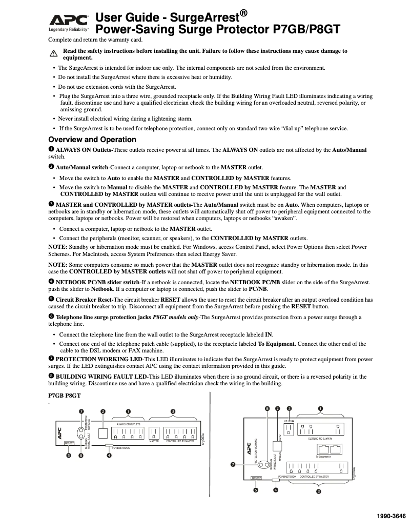Page 1 de la notice Manuel utilisateur APC SurgeArrest Home/Office P8GT