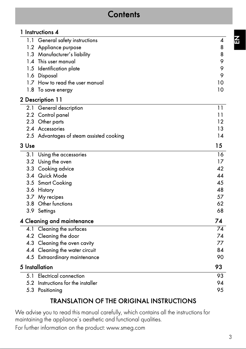 Page 1 de la notice Manuel utilisateur Smeg SFPA9305SPX