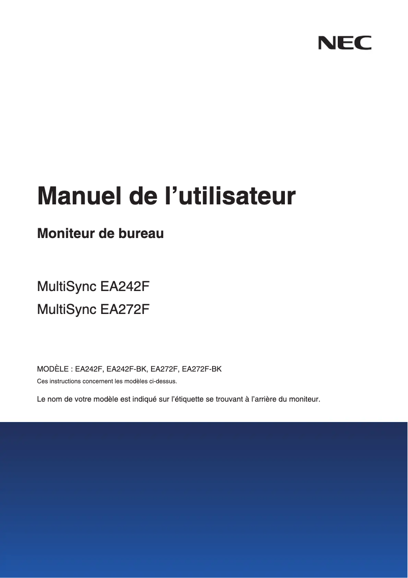 Page 1 de la notice Manuel utilisateur NEC MultiSync EA242F
