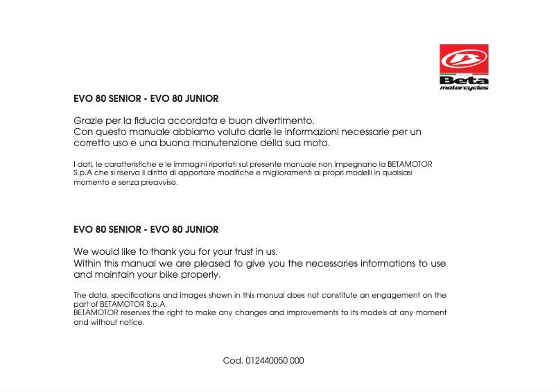 Página 1 del manual Manual de usuario Beta Evo 80 (2016)