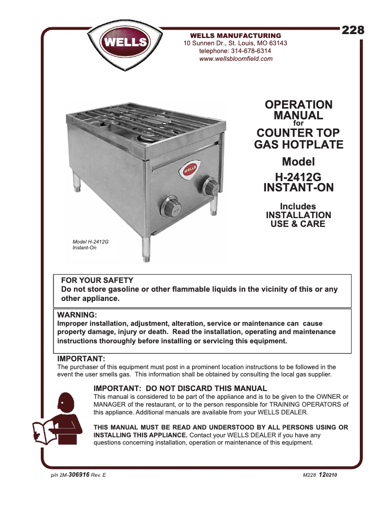 Image de la première page du manuel de l'appareil H2412G