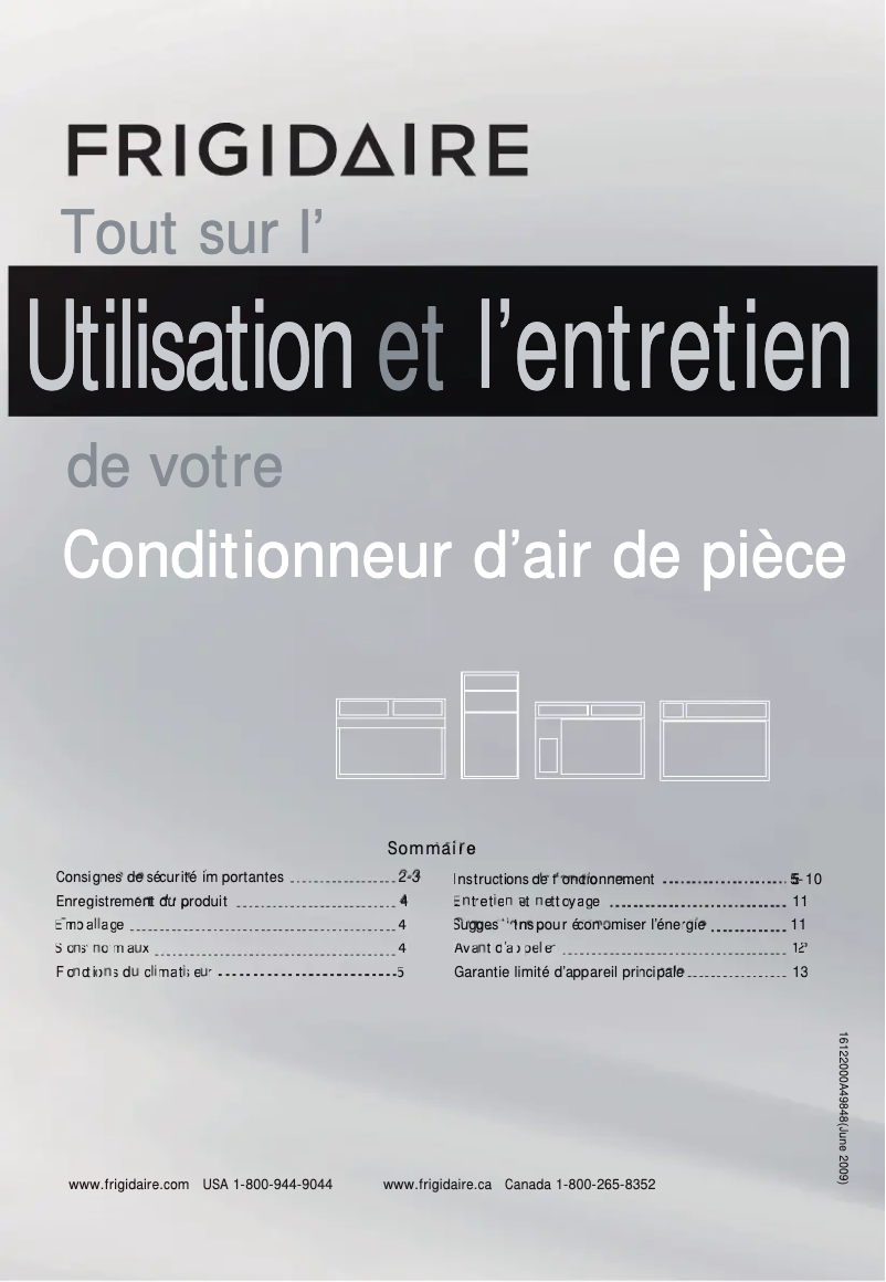 Page 1 de la notice Manuel utilisateur Frigidaire FFRH1122UE