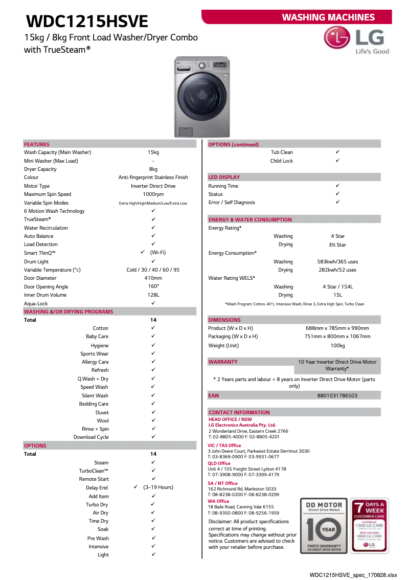 Page n°1 - Fiche technique LG WDC1215HSVE