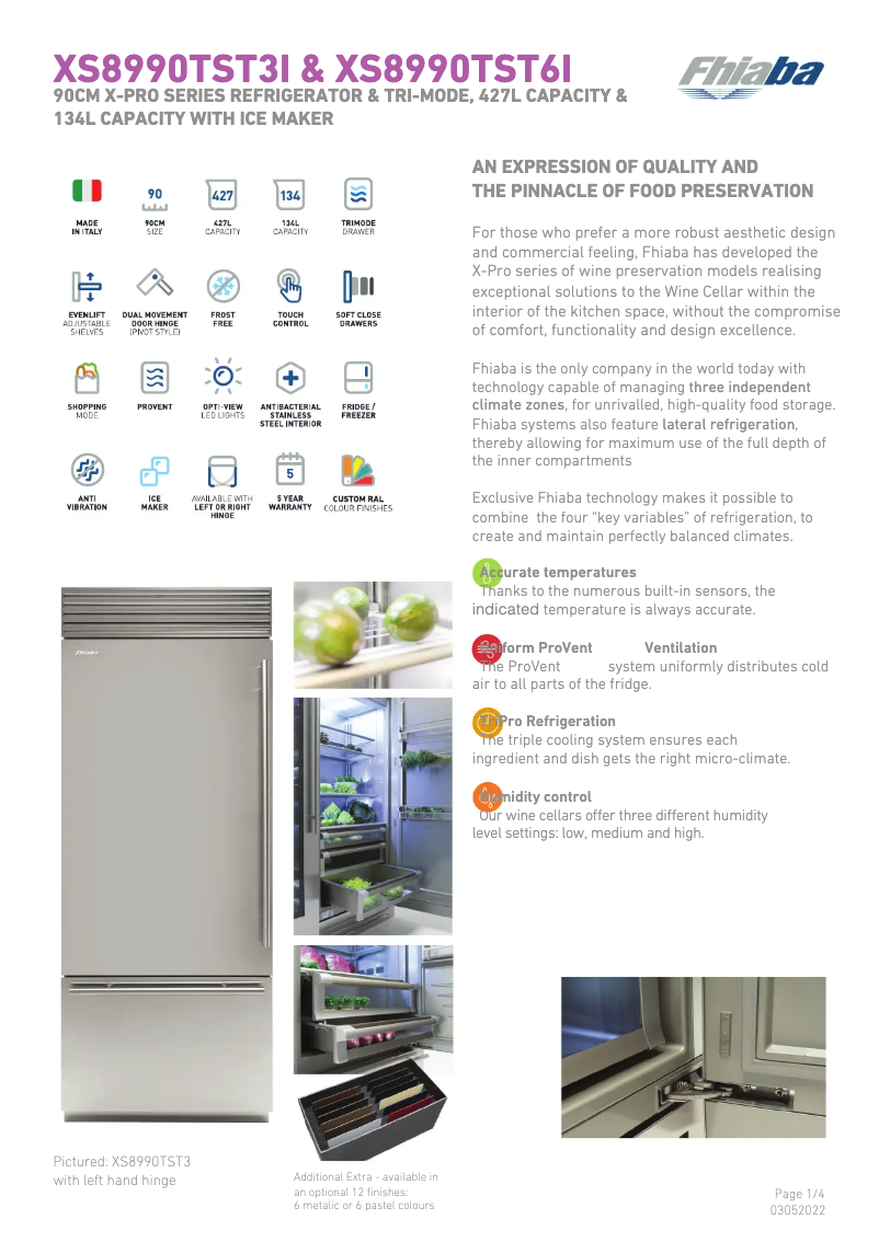Page 1 de la notice Fiche technique Fhiaba XS8990TST6IA