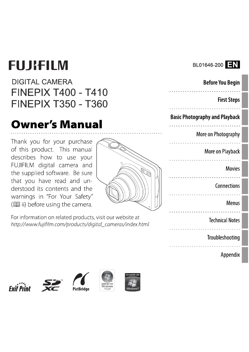 Page 1 de la notice Manuel utilisateur Fujifilm FinePix T350