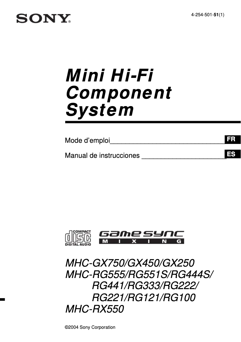 Page n°1 - Manuel utilisateur Sony MHC-RG551S