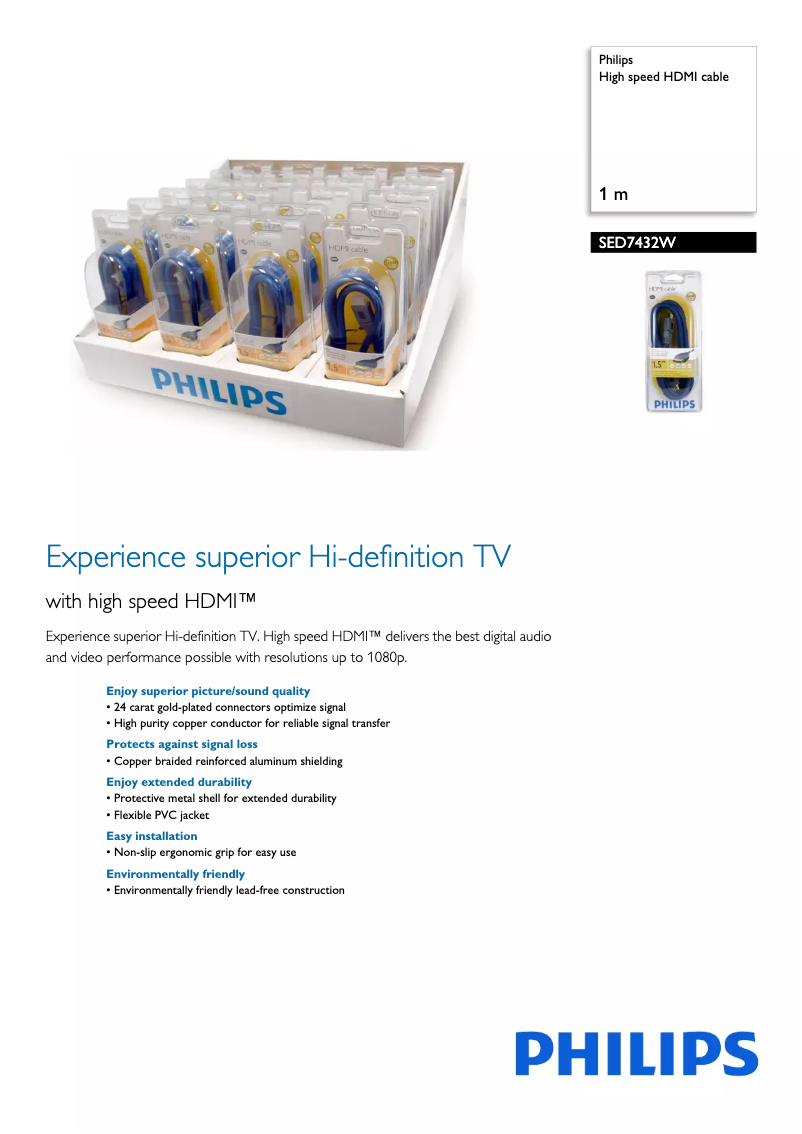 Page 1 de la notice Fiche technique Philips SED7432W