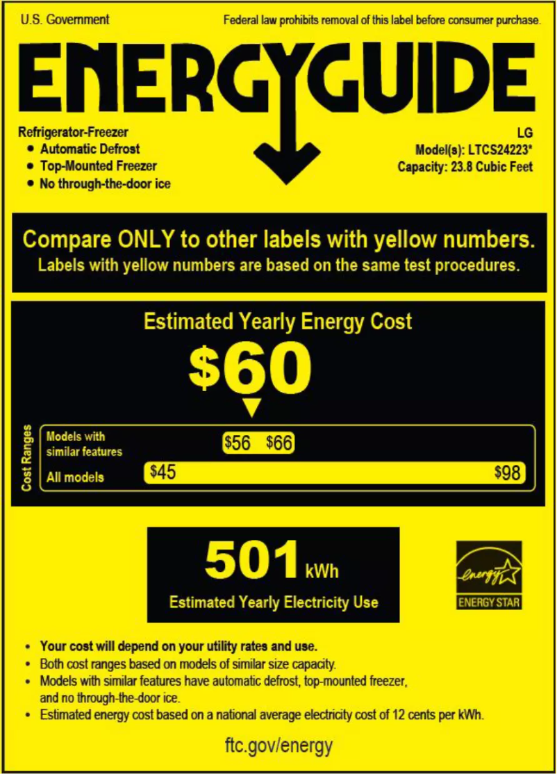 Page n°1 - Label énergétique LG LTCS24223S
