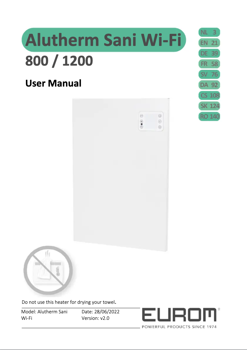 Page 1 de la notice Manuel utilisateur Eurom Sani 800 Wifi
