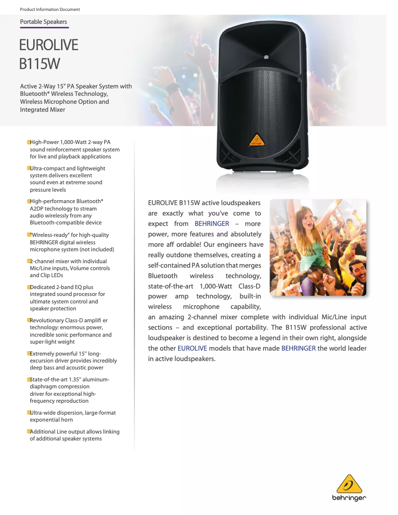 Page n°1 - Fiche technique Behringer Eurolive B115W
