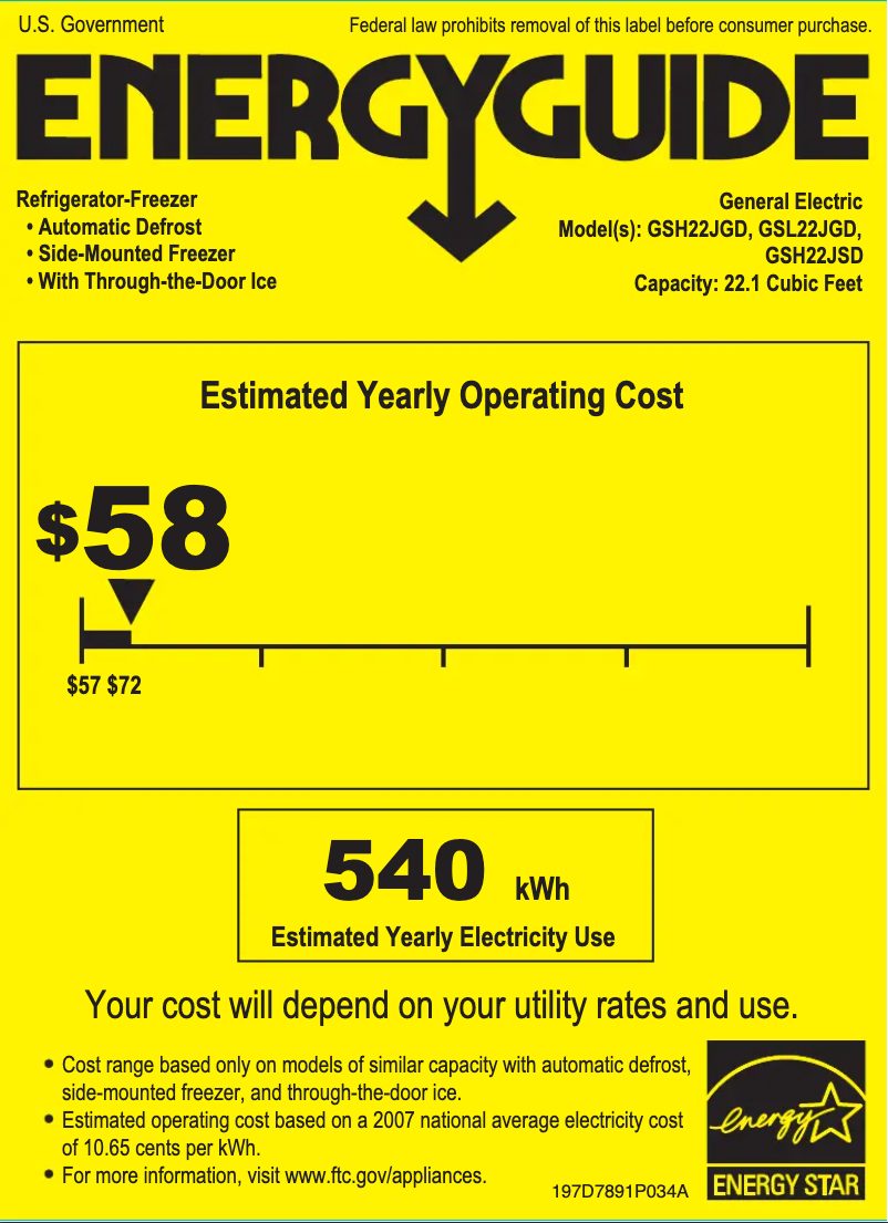 Página 1 del manual Etiqueta energética GE GSH22JGDBB
