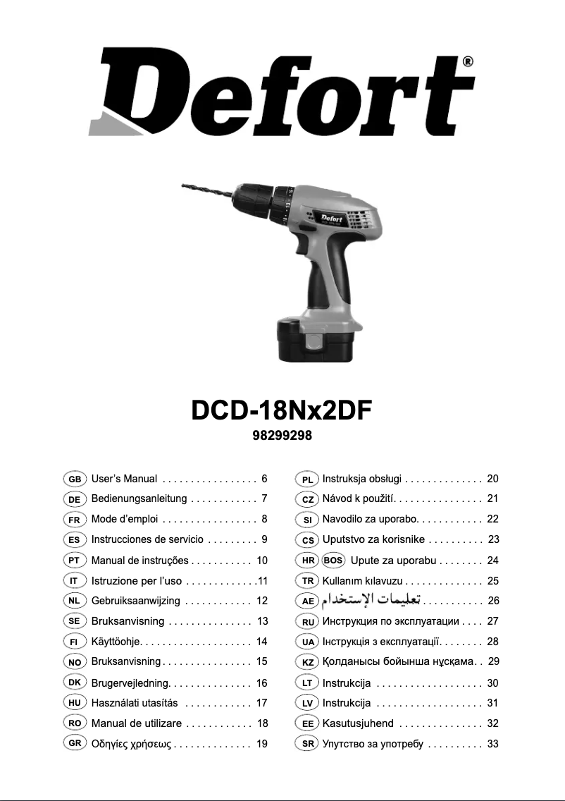 Page n°1 - Manuel utilisateur Defort DCD-18Nx2DF