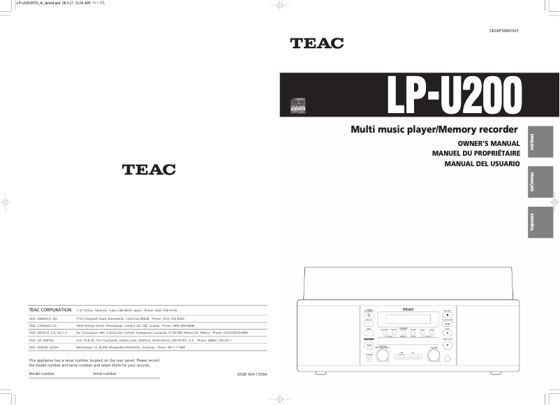 Página 1 del manual Manual de usuario Teac LP-U200