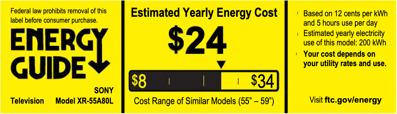 Page 1 de la notice Label énergétique Sony XR-55A80L