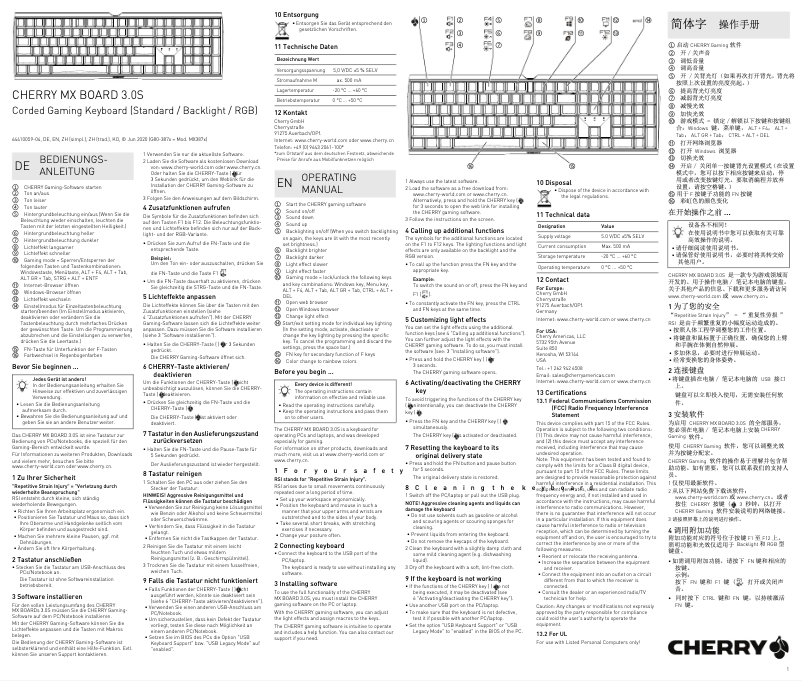 Page 1 de la notice Manuel utilisateur Cherry MX-Board 3.0