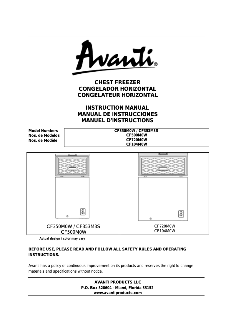 Page 1 de la notice Manuel utilisateur Avanti CF353M3S