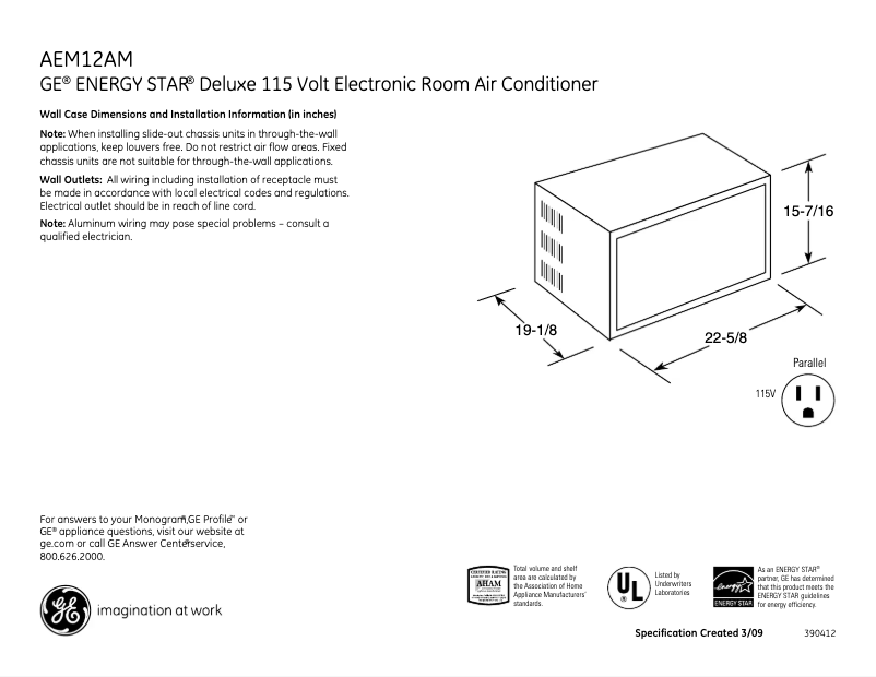 Page 1 de la notice Fiche technique GE AEM12AM