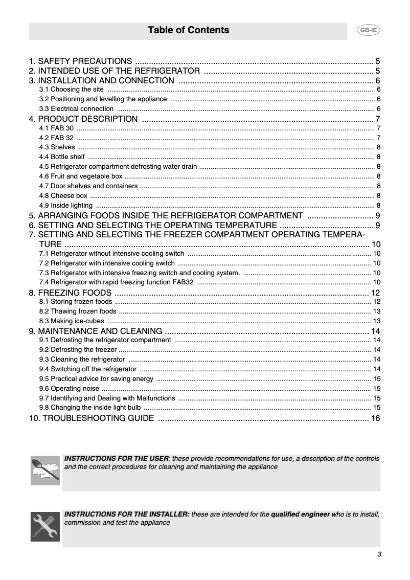 Page 1 de la notice Manuel utilisateur Smeg FAB30YRO