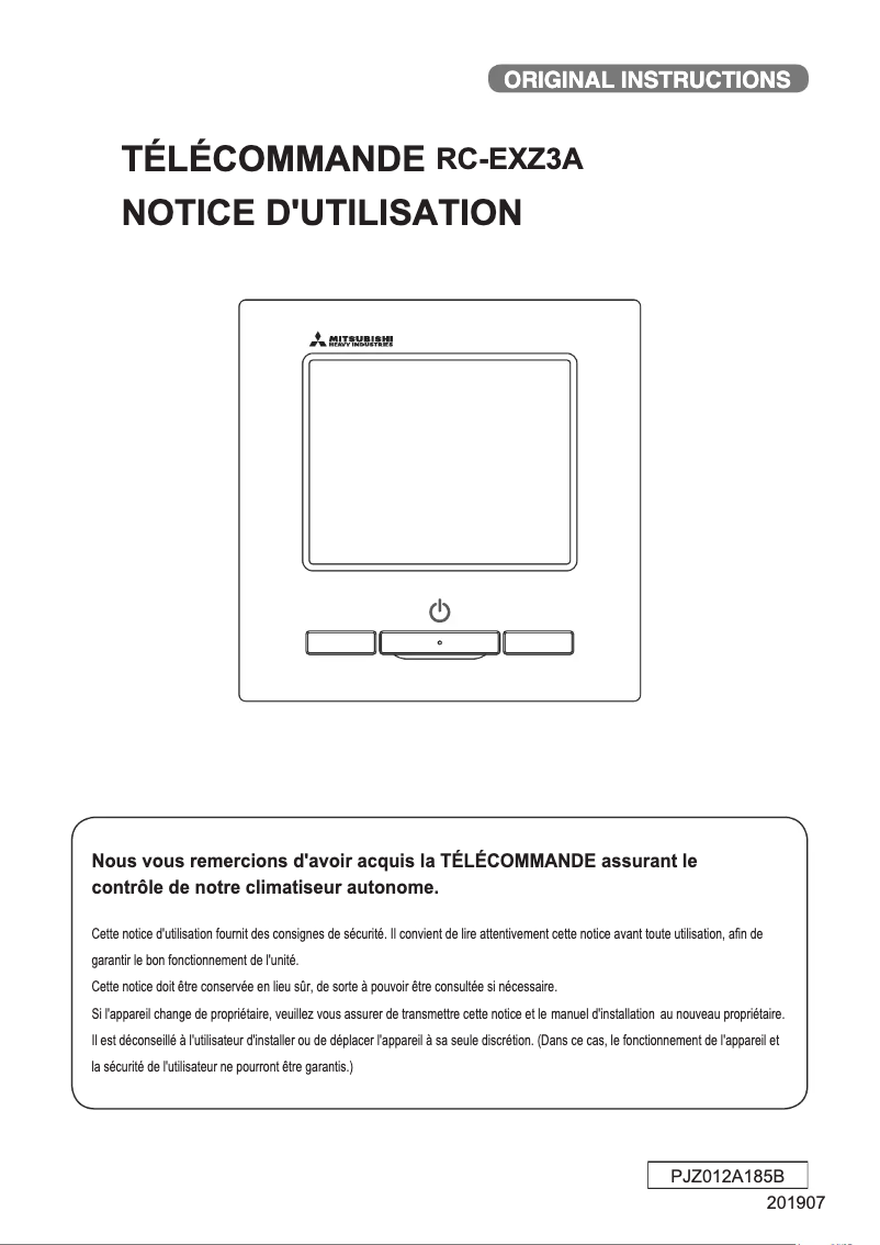 Page 1 de la notice Manuel utilisateur Mitsubishi RC-EXZ3A