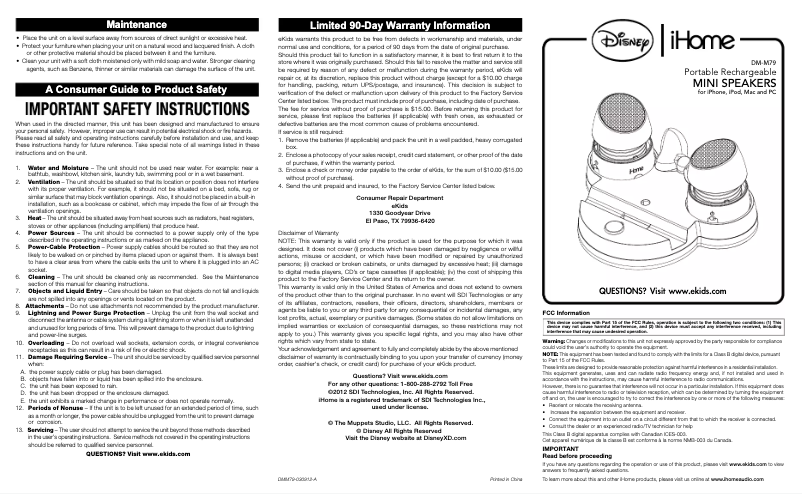 Page n°1 - Manuel utilisateur KIDdesigns DM-M79