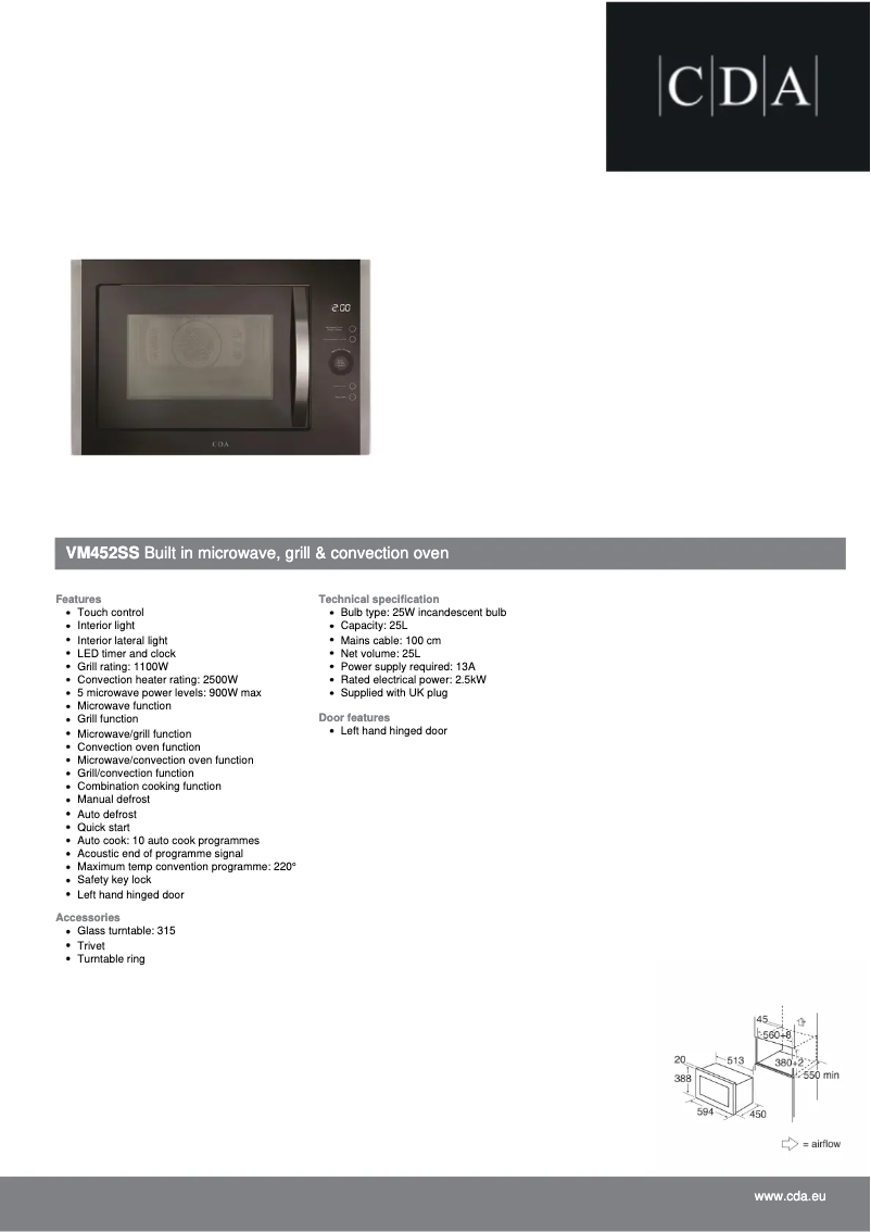 Page 1 de la notice Fiche technique CDA VM452SS