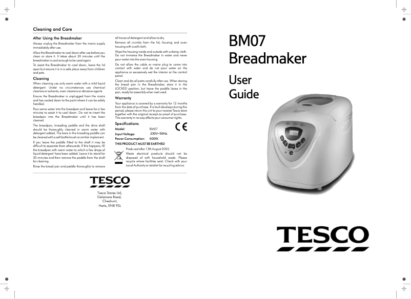 Page n°1 - Manuel utilisateur Tesco BM07