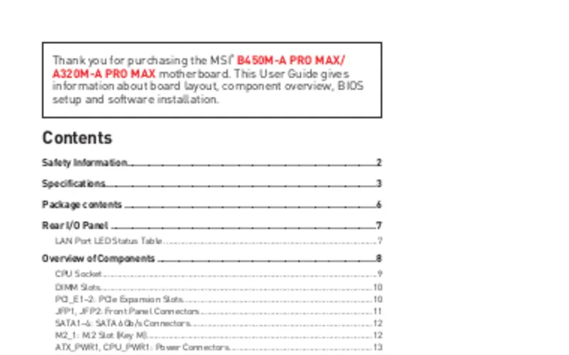Page 1 de la notice Manuel utilisateur MSI A320M-A PRO MAX