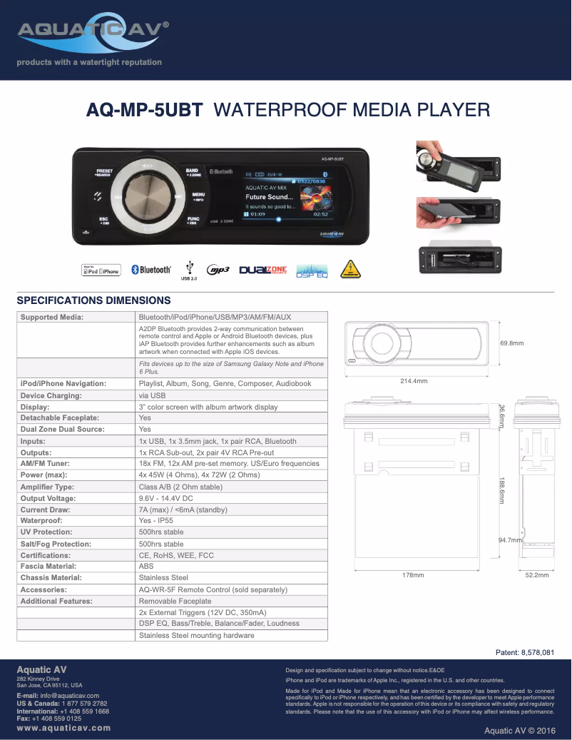 Page n°1 - Fiche technique Aquatic AV AQ-MP-5UBT