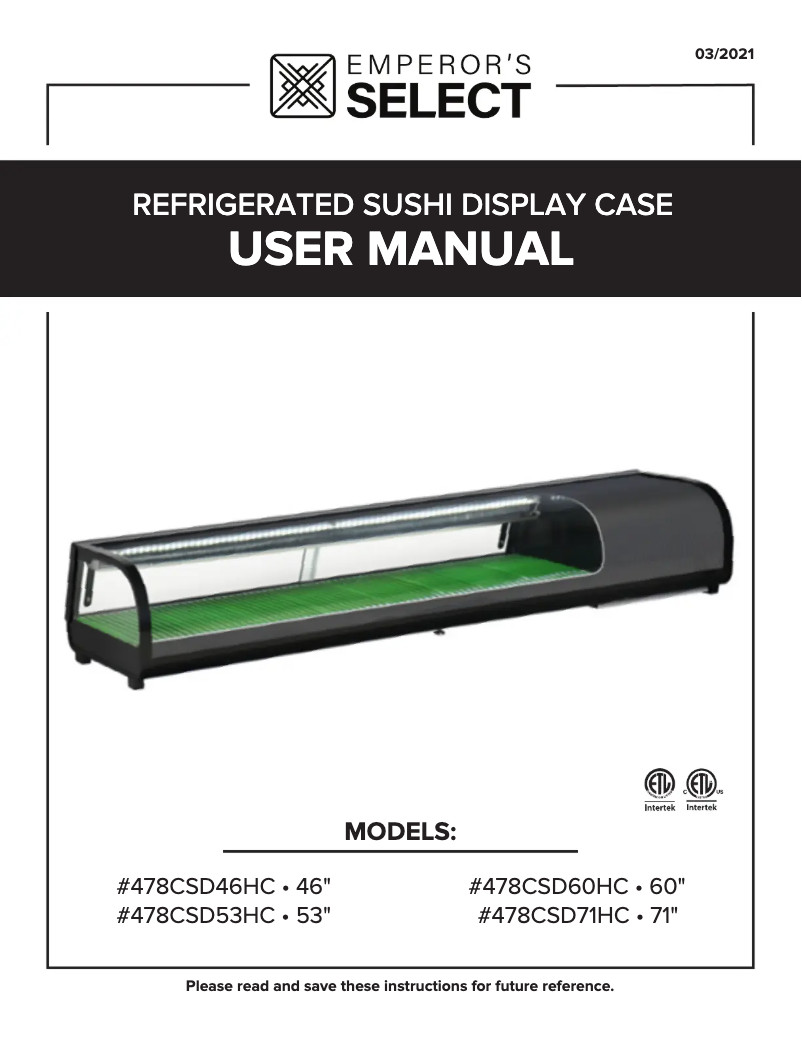 Page 1 de la notice Manuel utilisateur Emperor's Select CSD-60