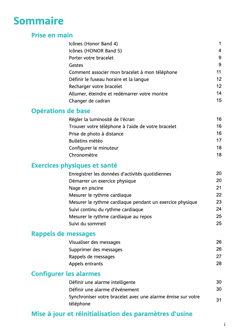 Page 1 de la notice Manuel utilisateur Honor Band 4