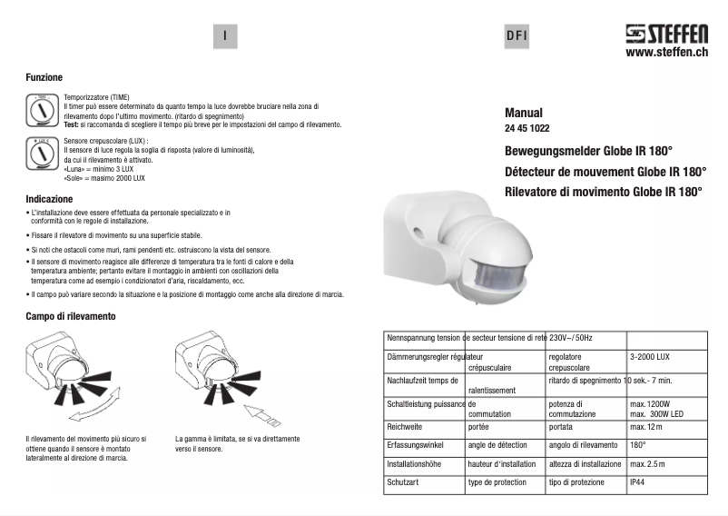 Page 1 de la notice Manuel utilisateur Steffen Globe IR 180°