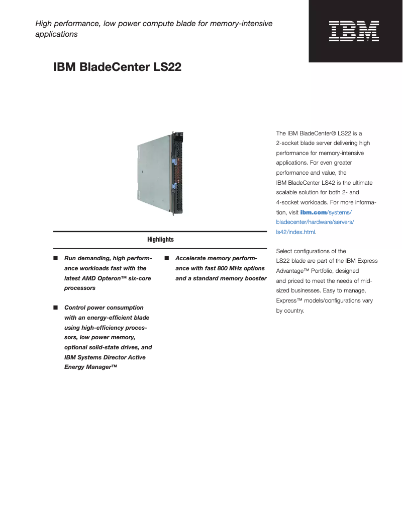 Page 1 de la notice Manuel utilisateur IBM eServer BladeCenter BladeCenter LS22