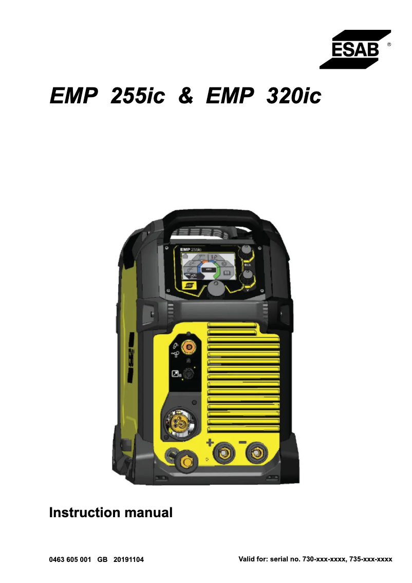Page n°1 - Manuel utilisateur Esab Rebel EMP 320ic