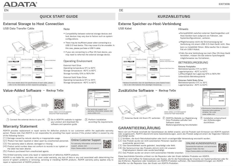 Page n°1 - Manuel utilisateur ADATA HD720