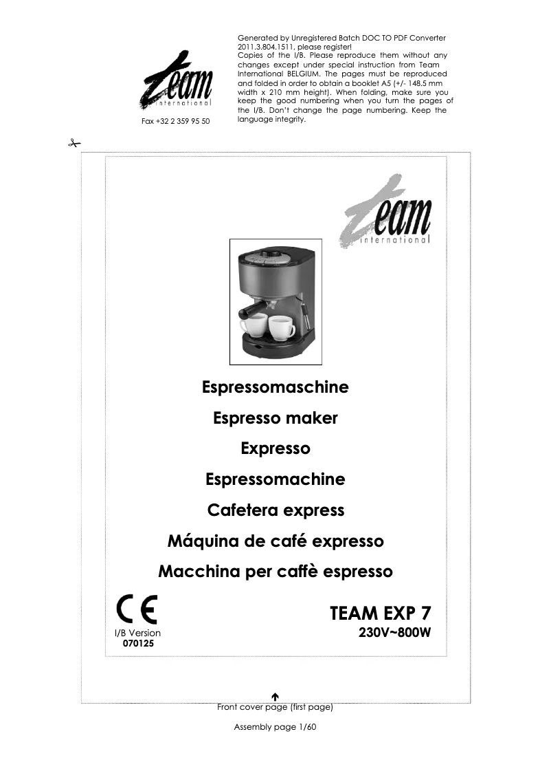 Page 1 de la notice Manuel utilisateur Team EXP 7