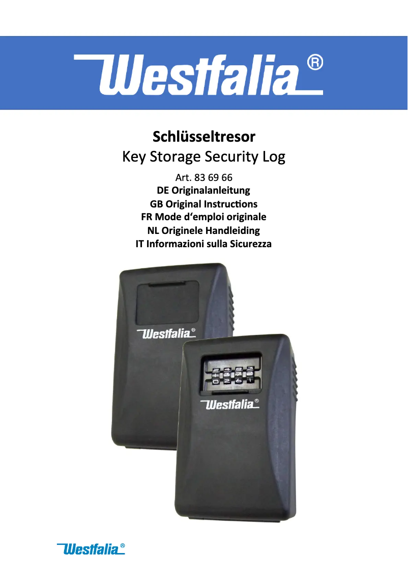 Page n°1 - Manuel utilisateur Westfalia 836966