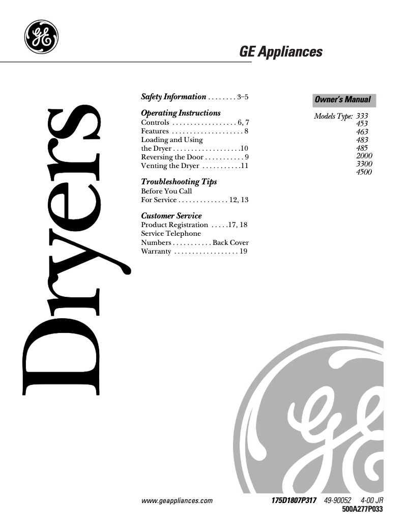 Page n°1 - Manuel d'utilisation et d'entretien GE DBXR453EACC