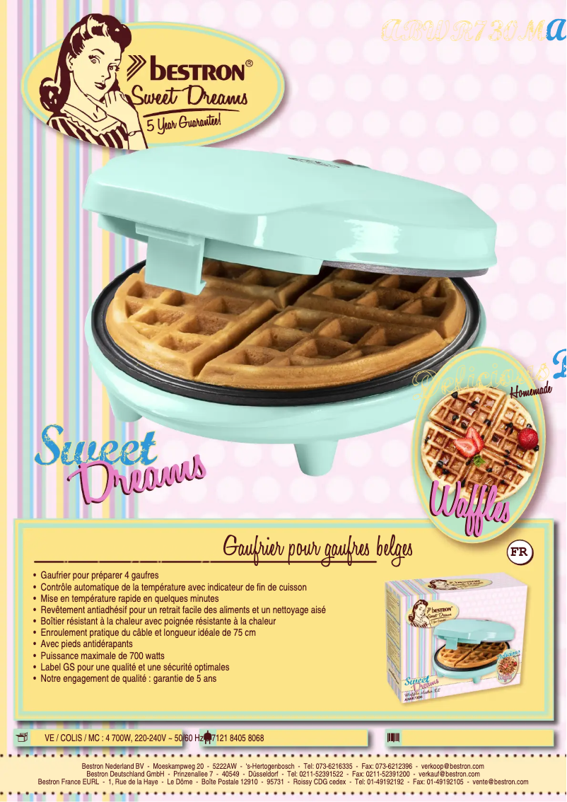 Page 1 de la notice Fiche technique Bestron Sweet Dreams ABWR730M