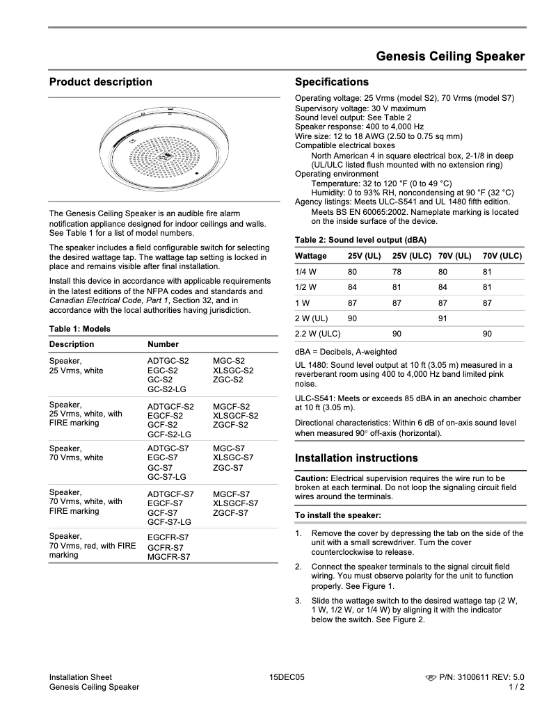 Page 1 de la notice Manuel utilisateur Edwards Signaling Genesis EGC-S7