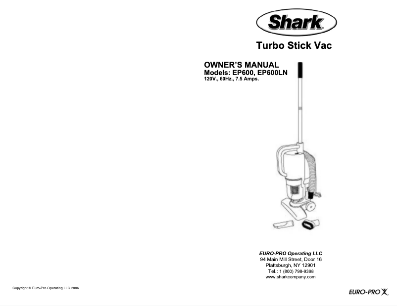 Page n°1 - Manuel utilisateur Shark Euro-Pro EP600
